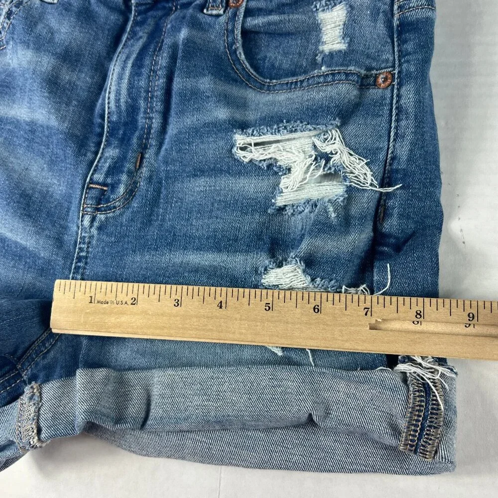 American Eagle Shorts Women 27* Curvy Hi Rise Blue Distressed Cuffed Denim Tag 4
